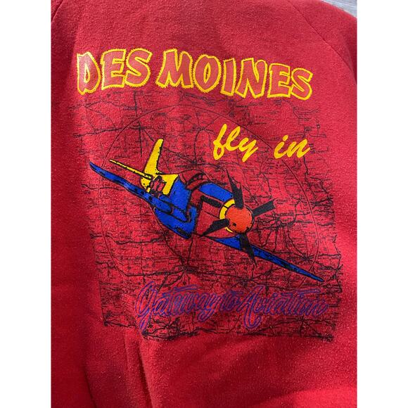 VTG Des Moines Airplane Sweatshirt Men's XL Red Made in USA Crew Pullover 24x28 - Picture 9 of 11